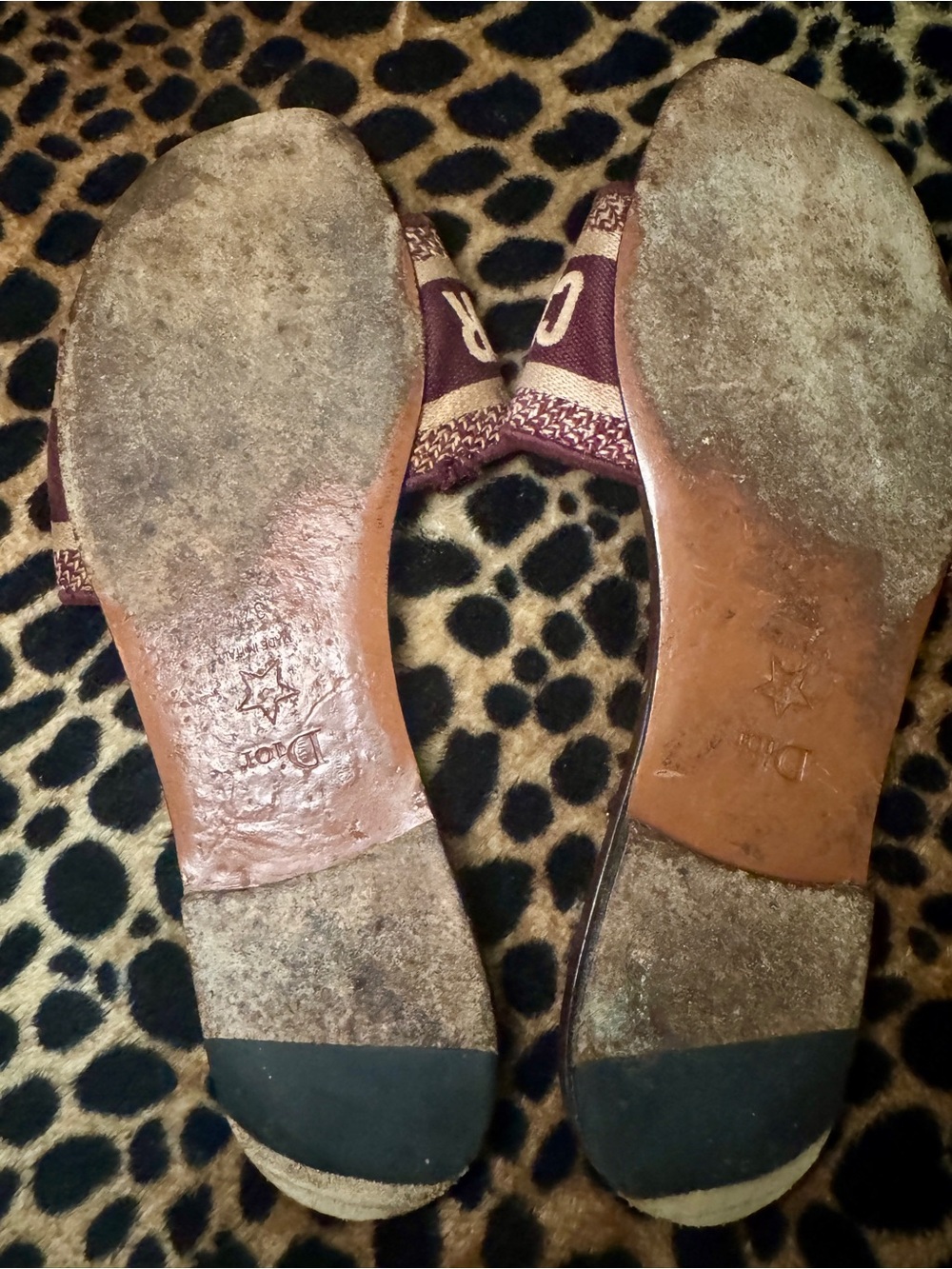 Dior Burgundy and Cream Logo Slide Sandals - Picture 5 of 5